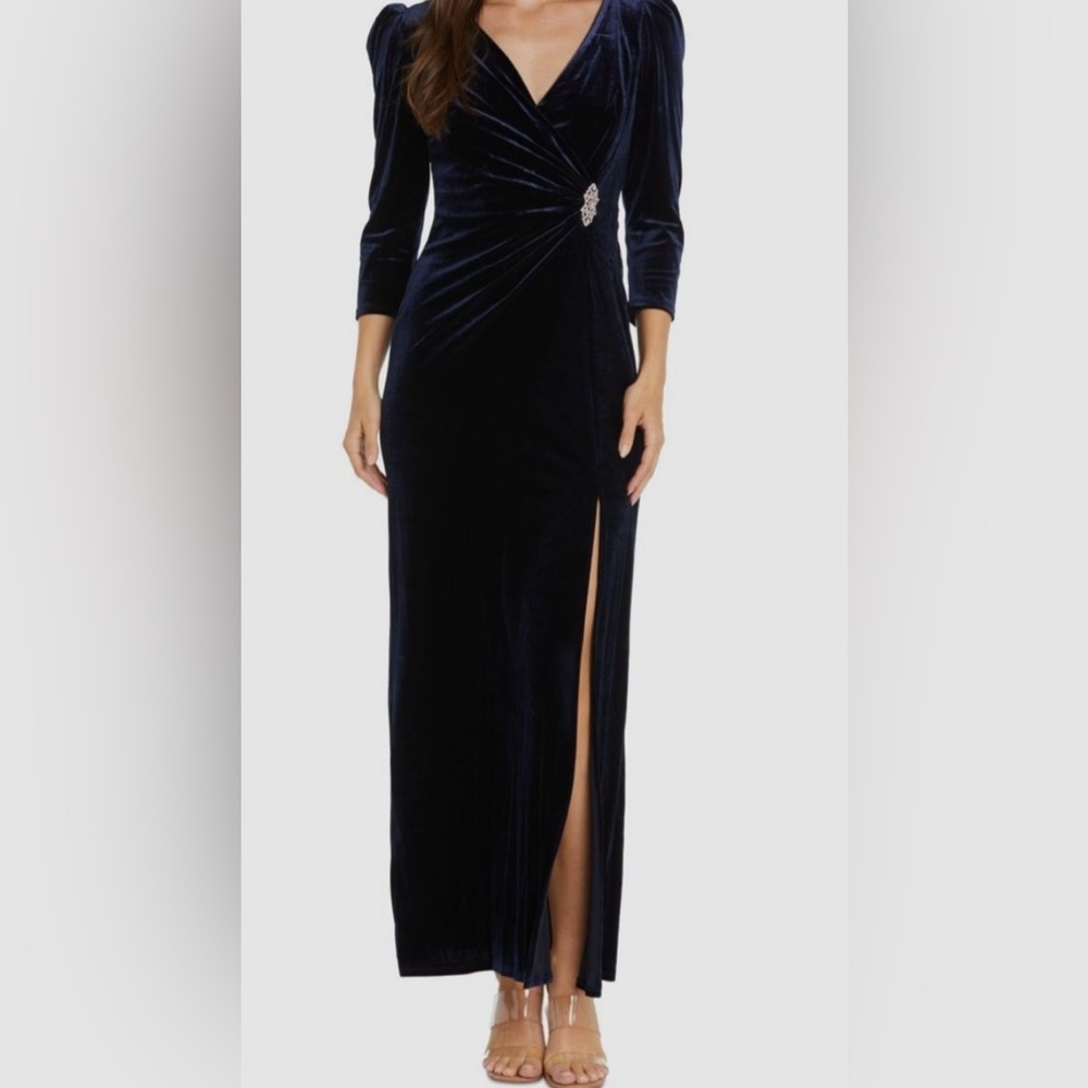 Macy's Navy Velvet Long Sleeve Dress